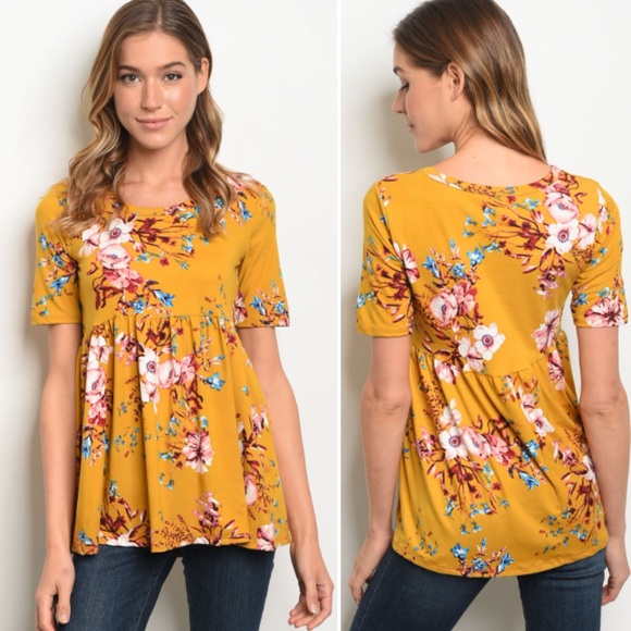 Last 1! Small Mustard Floral Babydoll Top - Picture 5 of 5